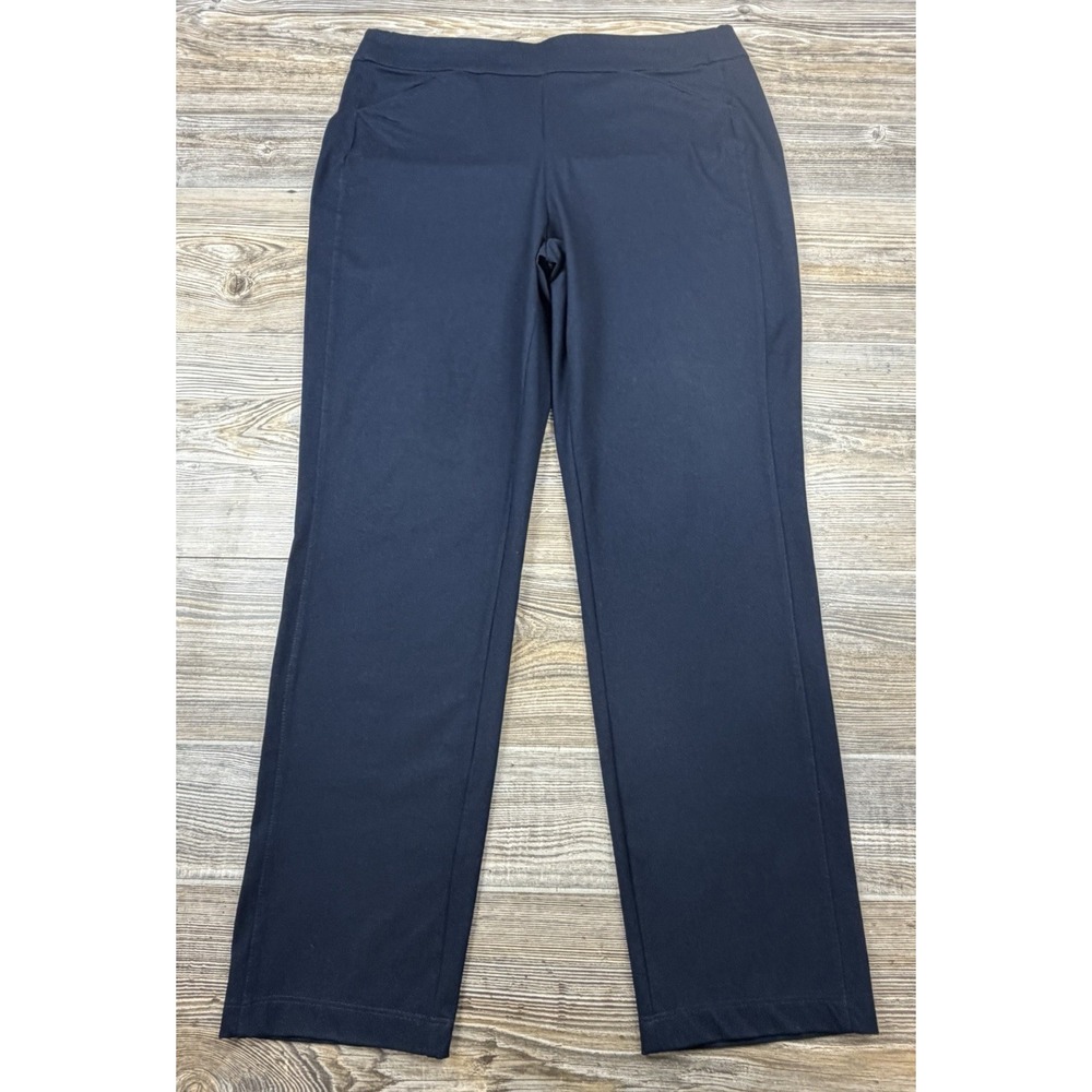 Chicos Travelers Knit Pants 1.5 (MED) Navy Blue Stretch Ankle Comfort Pull-On
